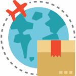 Globally themed illustration of the Earth with a package, representing international homeopathy services at Dr. Thind's Homeopathic Clinic.