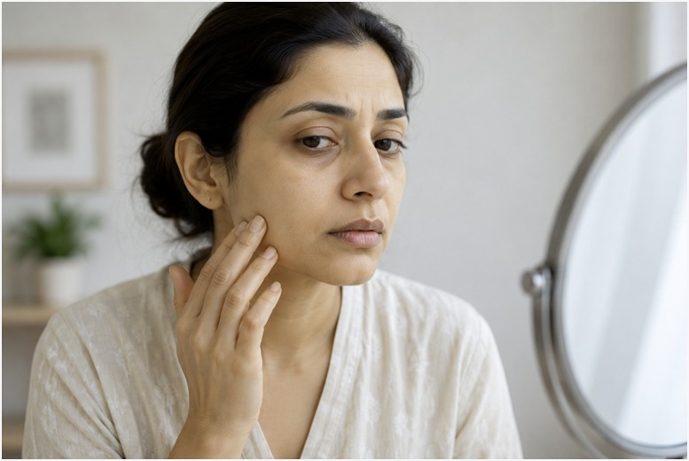 Pale skin that may be associated with vitamin B12 deficiency.