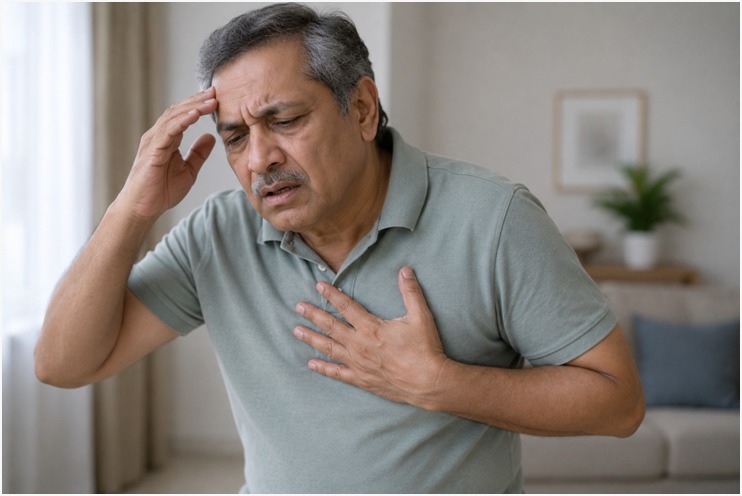 Person experiencing shortness of breath and dizziness.