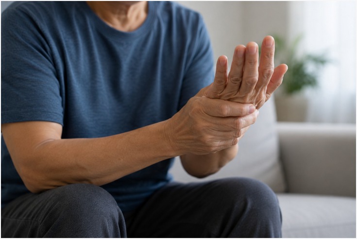 Tingling sensation in the hands and feet associated with vitamin B12 deficiency.